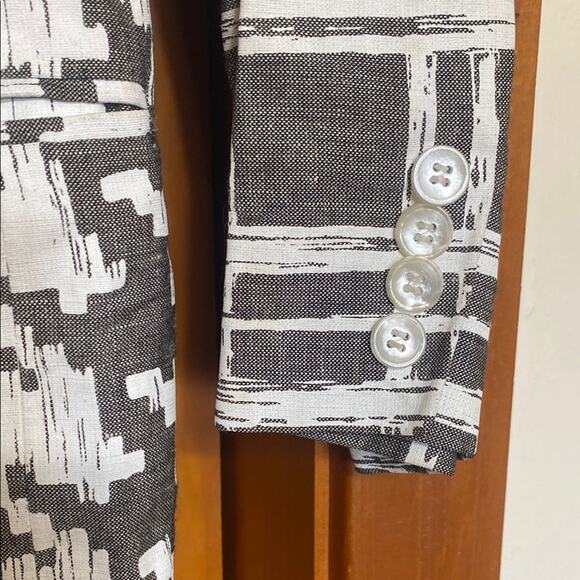 NWOT Randolph Duke Gray White Coated Linen Houndstooth Paisley Patterned Blazer - Picture 4 of 11